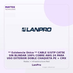 Lanpro ** Existencia Única ** Cable U/Utp Cat5E Sin Blindar 100% Cobre Awg 24 Para Uso Exterior Doble Chaqueta Pe + Cmx