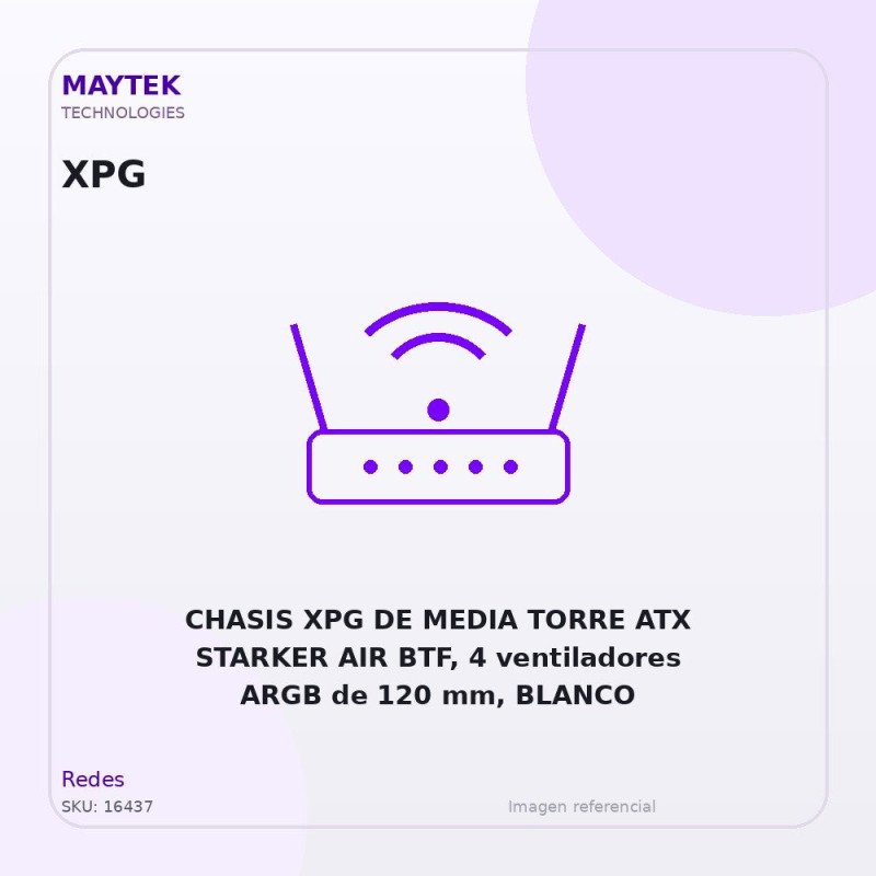 CHASIS XPG DE MEDIA TORRE ATX STARKER AIR BTF, 4 ventiladores ARGB de 120 mm, BLANCO