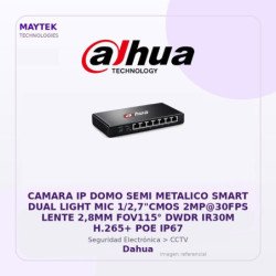 Dahua Camara IP DOMO SEMI Metalico Smart DUAL Light MIC 1/2,7"CMOS 2MP@30FPS Lente 2,8MM FOV115° DWDR IR30M H.265+ POE IP67