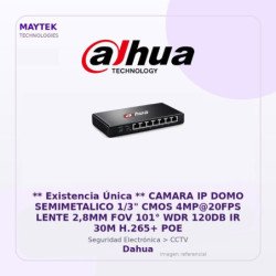 Dahua Camara IP DOMO Semimetalico 1/3" CMOS 4MP@20FPS Lente 2,8MM FOV 101° WDR 120DB IR 30M H.265+ POE
