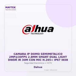 Dahua Camara IP DOMO Semimetalico 2MP@30FPS 2.8MM Smart DUAL Light DWDR IR 30M con MIC H.265+ IP67 IK08