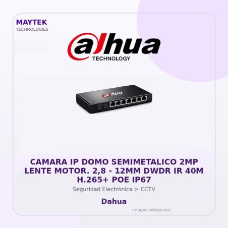 Dahua Camara IP DOMO Semimetalico 2MP Lente Motor. 2,8 | 12MM DWDR IR 40M H.265+ POE IP67