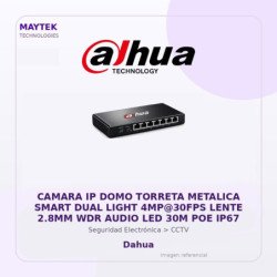 Dahua Camara IP DOMO Torreta Metalica Smart DUAL Light 4MP@30FPS Lente 2.8MM WDR Audio LED 30M POE IP67