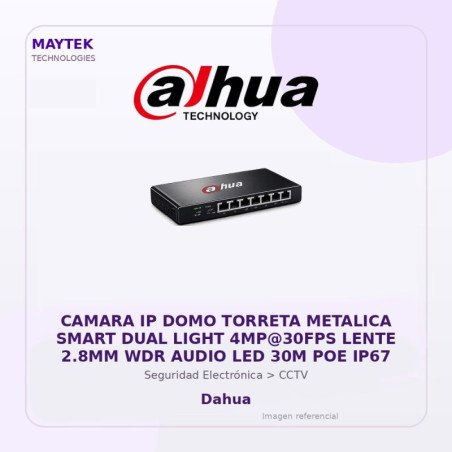 Dahua Camara IP DOMO Torreta Metalica Smart DUAL Light 4MP@30FPS Lente 2.8MM WDR Audio LED 30M POE IP67