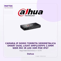 Dahua Camara IP DOMO Torreta Semimetalica Smart DUAL Light 4MP@30FPS 2.8MM WDR MIC IR LED 30M POE IP67