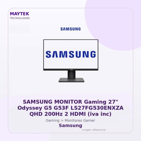 Samsung Monitor Gaming 27" Odyssey G5 G53F Ls27fg530enxza Qhd 200hz 2 HDMI