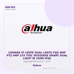 Dahua Camara IP Lente DUAL Lente FIJO 4MP PTZ 4MP 25X TIOC Wizsense Smart DUAL Light IR 100M IP66