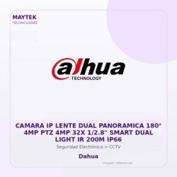 Dahua Camara IP Lente DUAL Panoramica 180° 4MP PTZ 4MP 32X 1/2.8" Smart DUAL Light IR 200M IP66