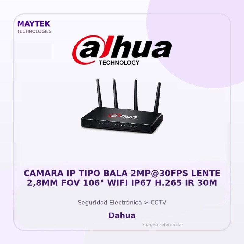 Dahua Camara IP TIPO BALA 2MP@30FPS Lente 2,8MM FOV 106° WIFI IP67 H.265 IR 30M