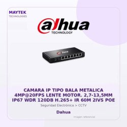 Dahua Camara IP TIPO BALA Metalica 4MP@20FPS Lente Motor. 2,7-13,5MM IP67 WDR 120DB H.265+ IR 60M 2IVS POE
