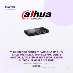 Dahua Camara IP TIPO BALA Metalica 8MP@15FPS Lente Motor 2,7-13,5MM IP67 WDR 120DB H.265+ IR 60M 2IVS POE