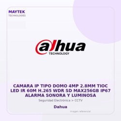 Dahua Camara IP TIPO DOMO 4MP 2.8MM TIOC LED IR 60M H.265 WDR SD MAX256GB IP67 Alarma Sonora y Luminosa