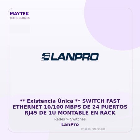 Lanpro ** Existencia Única ** Switch Fast Ethernet 10/100 Mbps De 24 Puertos Rj45 De 1U Montable En Rack