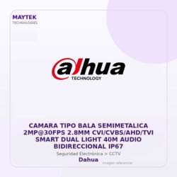 Dahua Camara TIPO BALA Semimetalica 2MP@30FPS 2.8MM CVI/CVBS/AHD/TVI Smart DUAL Light 40M Audio Bidireccional IP67