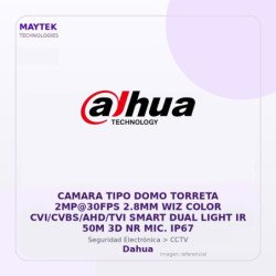 Dahua Camara TIPO DOMO Torreta 2MP@30FPS 2.8MM WIZ Color CVI/CVBS/AHD/TVI Smart DUAL Light IR 50M 3D NR MIC. IP67