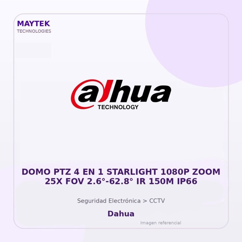 Dahua DOMO PTZ 4 en 1 Starlight 1080P ZOOM 25X FOV 2.6°-62.8° IR 150M IP66