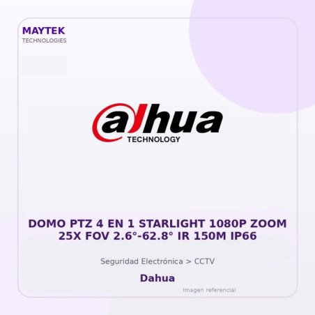 Dahua DOMO PTZ 4 en 1 Starlight 1080P ZOOM 25X FOV 2.6°-62.8° IR 150M IP66