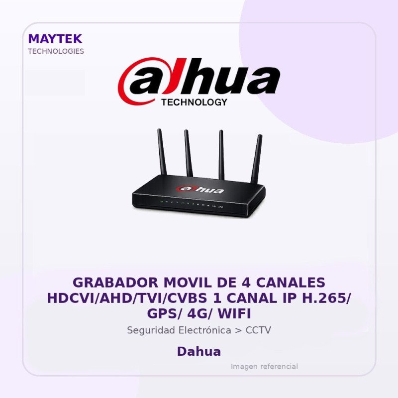 Dahua Grabador Movil de 4 Canales HDCVI/AHD/TVI/CVBS 1 Canal IP H.265/ GPS/ 4G/ WIFI