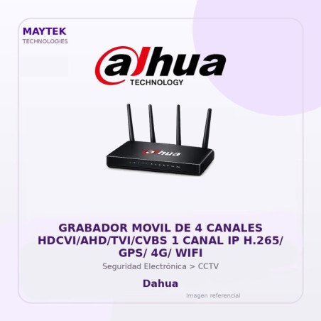 Dahua Grabador Movil de 4 Canales HDCVI/AHD/TVI/CVBS 1 Canal IP H.265/ GPS/ 4G/ WIFI