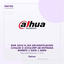Dahua NVR 16CH H.265 Decodificacion 1CH@4K O 4CH@2MP AB Entrada 80MBPS 1 SATA 1 HDMI