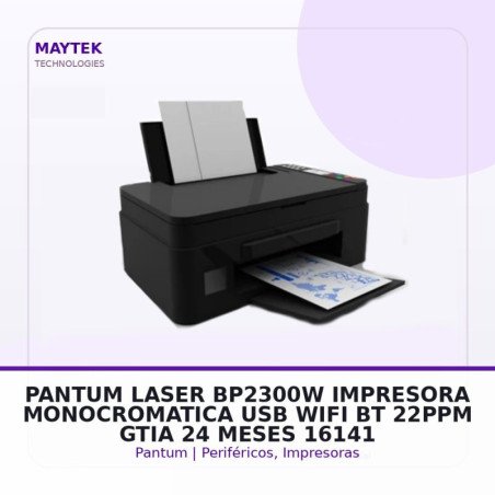 16141 Pantum Laser Bp2300w Impresora Monocromatica, Usb/wifi/bt, 22ppm
