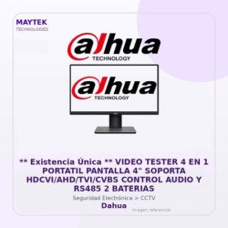 Dahua Video Tester 4 en 1 Portatil Pantalla 4" Soporta HDCVI/AHD/TVI/CVBS Control Audio y RS485 2 Baterias