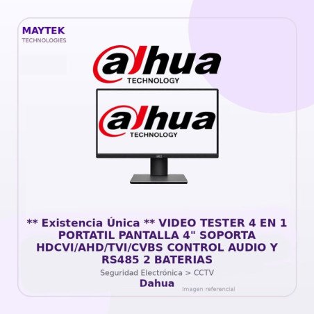 Dahua Video Tester 4 en 1 Portatil Pantalla 4" Soporta HDCVI/AHD/TVI/CVBS Control Audio y RS485 2 Baterias