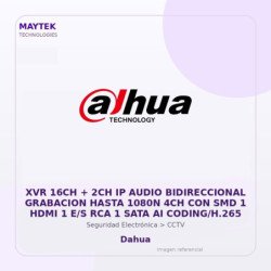 Dahua XVR 16CH + 2CH IP Audio Bidireccional Grabacion Hasta 1080N 4CH con SMD 1 HDMI 1 E/S RCA 1 SATA AI CODING/H.265