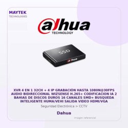Dahua XVR 4 en 1 32CH + 4 IP Grabación Hasta 1080N@30FPS Audio Bidireccional Wizsense H.265+ Codificacion IA 2 Bahias de Discos