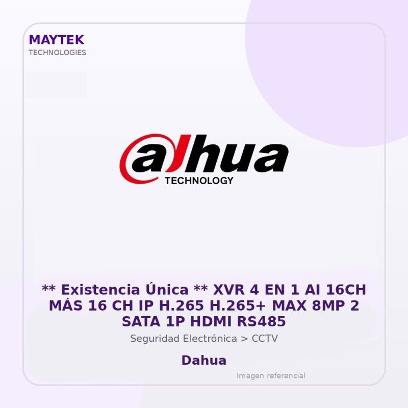 Dahua XVR 4 en 1 AI 16CH MÁS 16 CH IP H.265 H.265+ MAX 8MP 2 SATA 1P HDMI RS485