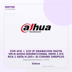 Dahua XVR 4CH + 1CH IP Grabacion Hasta 5M-N Audio Bidireccional HDMI 1 E/S RCA 1 SATA H.265+ AI Coding Smdplus