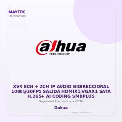 Dahua XVR 8CH + 2CH IP Audio Bidireccional 1080@30FPS Salida HDMIX1/VGAX1 SATA H.265+ AI Coding Smdplus