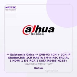 Dahua XVR-V3 4CH + 2CH IP Grabacion 1CH Hasta 5M-N REC Facial 1 HDMI 1 E/S RCA 1 SATA RS485 H265+
