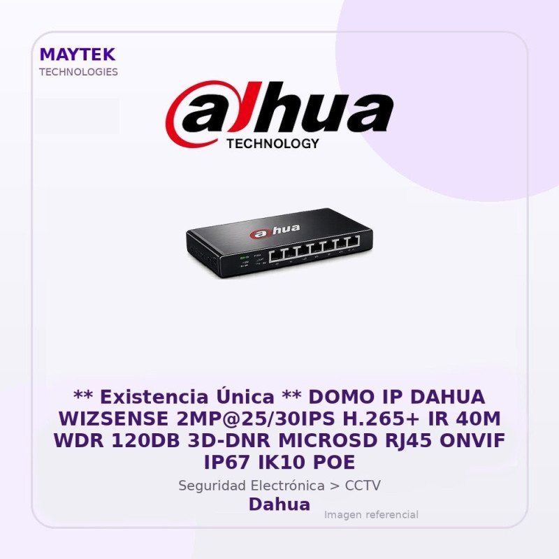 DOMO IP Dahua Wizsense 2MP@25/30IPS H.265+ IR 40M WDR 120DB 3D-DNR Microsd RJ45 Onvif IP67 IK10 POE