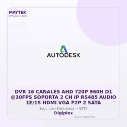 Digiplex DVR 16 Canales AHD 720P 960H D1 @30FPS Soporta 2 CH IP RS485 Audio 1E/1S HDMI VGA P2P 2 SATA
