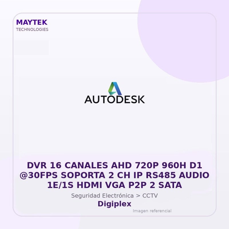 Digiplex DVR 16 Canales AHD 720P 960H D1 @30FPS Soporta 2 CH IP RS485 Audio 1E/1S HDMI VGA P2P 2 SATA