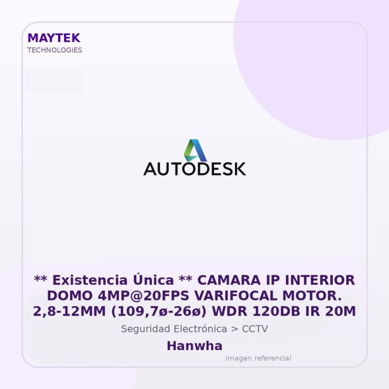 Hanwha CAMARA IP INTERIOR DOMO 4MP@20FPS VARIFOCAL MOTOR. 2,8-12MM (109,7ø-26ø) WDR 120DB IR 20M
