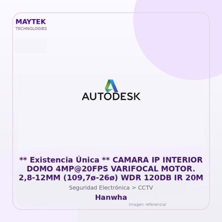 Hanwha CAMARA IP INTERIOR DOMO 4MP@20FPS VARIFOCAL MOTOR. 2,8-12MM (109,7ø-26ø) WDR 120DB IR 20M