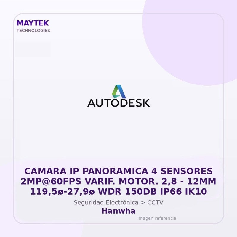 Hanwha CAMARA IP PANORAMICA 4 SENSORES 2MP@60FPS VARIF. MOTOR. 2,8 | 12MM 119,5ø-27,9ø WDR 150DB IP66 IK10