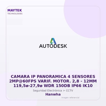 Hanwha CAMARA IP PANORAMICA 4 SENSORES 2MP@60FPS VARIF. MOTOR. 2,8 | 12MM 119,5ø-27,9ø WDR 150DB IP66 IK10