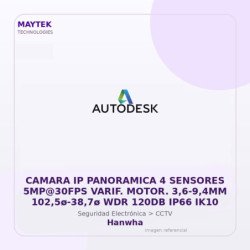 Hanwha CAMARA IP PANORAMICA 4 SENSORES 5MP@30FPS VARIF. MOTOR. 3,6-9,4MM 102,5ø-38,7ø WDR 120DB IP66 IK10