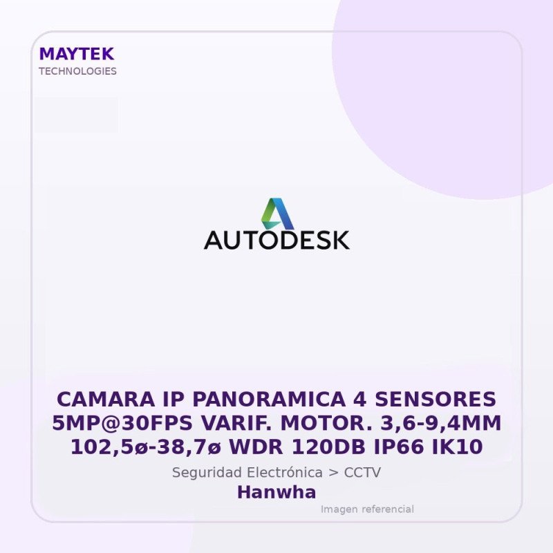 Hanwha CAMARA IP PANORAMICA 4 SENSORES 5MP@30FPS VARIF. MOTOR. 3,6-9,4MM 102,5ø-38,7ø WDR 120DB IP66 IK10
