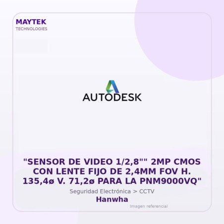 Hanwha "SENSOR DE VIDEO 1/2,8"" 2MP CMOS CON LENTE FIJO DE 2,4MM FOV H. 135,4ø V. 71,2ø PARA LA PNM9000VQ"