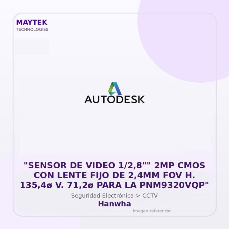 Hanwha "SENSOR DE VIDEO 1/2,8"" 2MP CMOS CON LENTE FIJO DE 2,4MM FOV H. 135,4ø V. 71,2ø PARA LA PNM9320VQP"