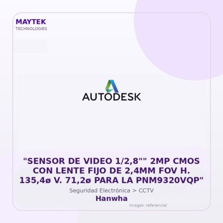 Hanwha "SENSOR DE VIDEO 1/2,8"" 2MP CMOS CON LENTE FIJO DE 2,4MM FOV H. 135,4ø V. 71,2ø PARA LA PNM9320VQP"