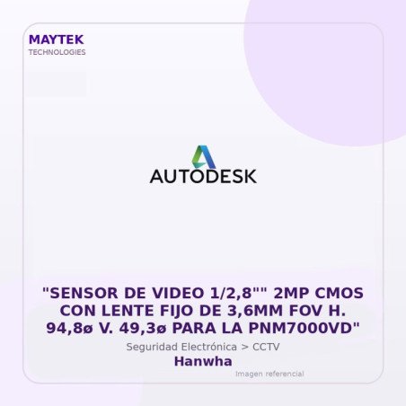 Hanwha "SENSOR DE VIDEO 1/2,8"" 2MP CMOS CON LENTE FIJO DE 3,6MM FOV H. 94,8ø V. 49,3ø PARA LA PNM7000VD"