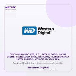 Western Digital Disco Duro Hdd 8Tb, 3.5", Sata Iii 6Gb/S, Cache 256Mb, Tecnología Cmr, Allframe, Transferencia Hasta 194Mb/S, V
