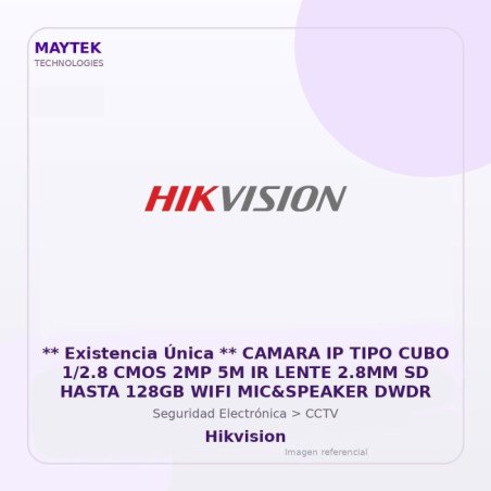 Hikvision Camara IP TIPO CUBO 1/2.8 CMOS 2MP 5M IR Lente 2.8MM SD Hasta 128GB WIFI Mic&speaker DWDR
