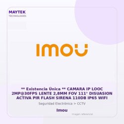 Imou Camara IP LOOC 2MP@30FPS Lente 2,8MM FOV 111° Disuasion Activa PIR Flash Sirena 110DB IP65 WIFI