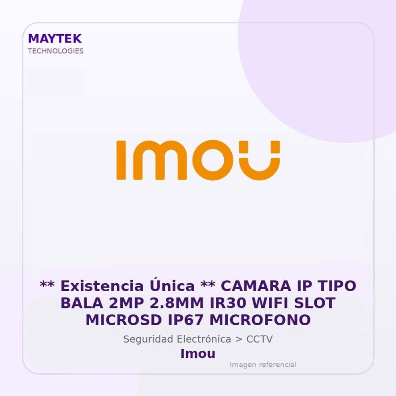 Imou Camara IP TIPO BALA 2MP 2.8MM IR30 WIFI SLOT Microsd IP67 Microfono